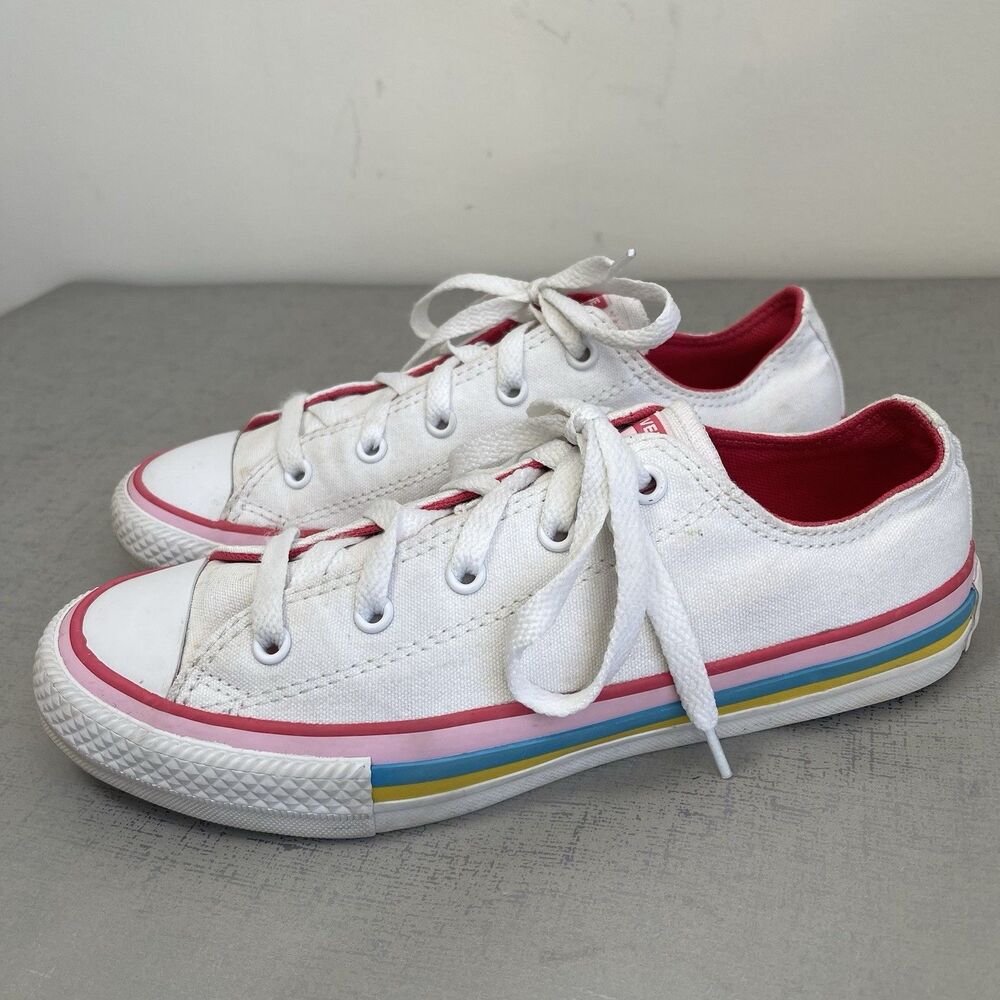 Converse All Star Girls Youth 4 Chuck Taylor‎ Low Top Sneakers White/ Rainbow
